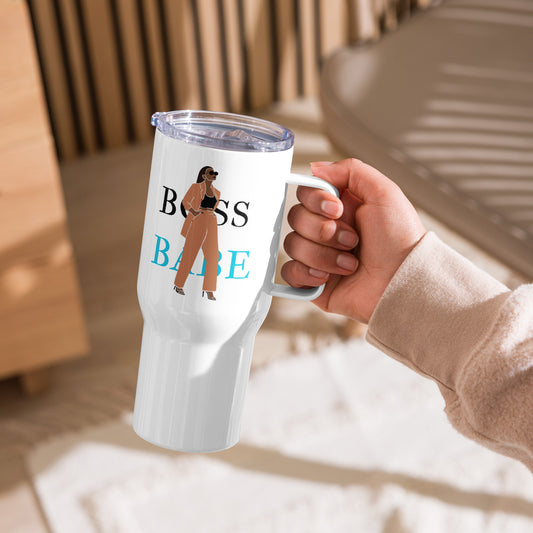 A Boss Travel mug with a handle